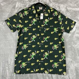 The Legend Of Zelda Link Button Up Shirt Men's M Green Short Sleeve BoxLunch NEW